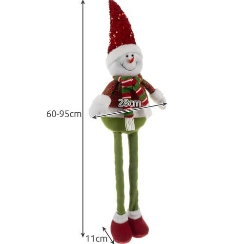 Snemand julepynt, 95 cm, teleskopben, polyester, hvid grøn rød