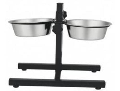 COPELE Dobbel Hundemater med Justerbart Stativ (Grå - 22cm - Rustfritt Stål)