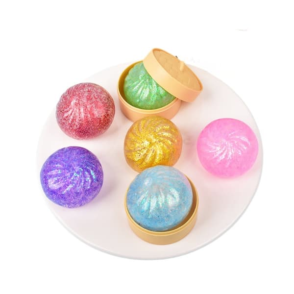 Glitterfärgad bulleformad klämboll för sensorisk handlek 12pcs Gold Beads Bun Face