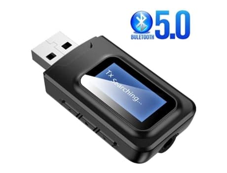 2-in-1 Audio Receiver USB -sovitin Bluetooth 5.0 Lähetin LCD-näytöllä, 3,5 mm Mini Jack, Aux USB, Musta