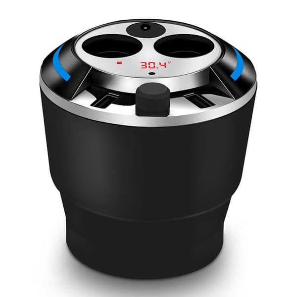Billader med doble uttak med USB Type-C-bryter og spenningsdisplay Black