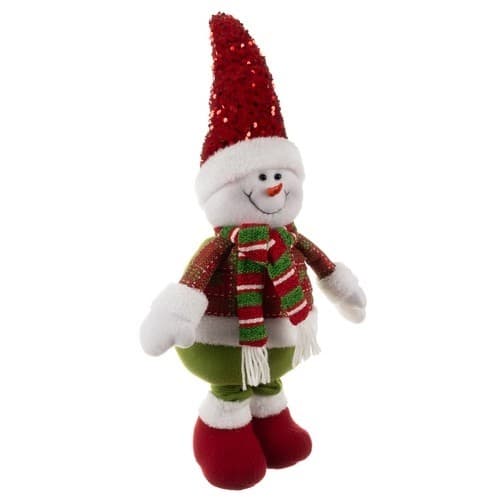 Snemand julepynt, 95 cm, teleskopben, polyester, hvid grøn rød