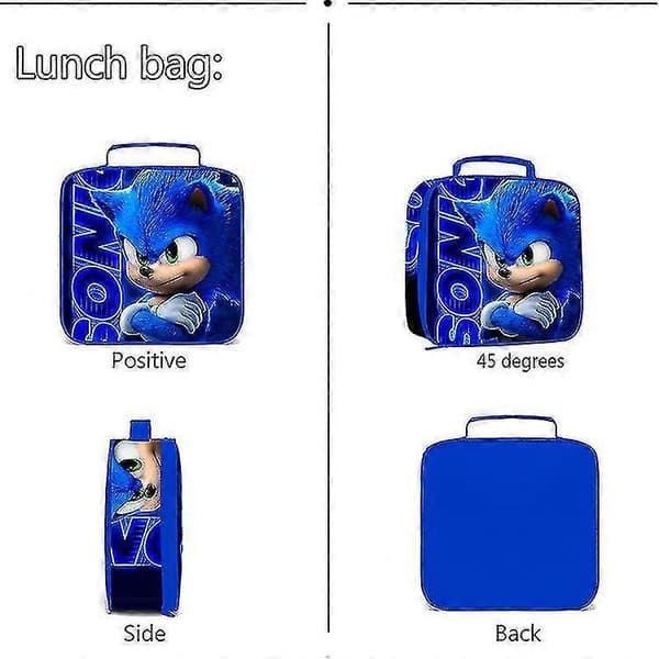 Sonic tryckt ryggsäck studentryggsäck barnryggsäck 3-delat set