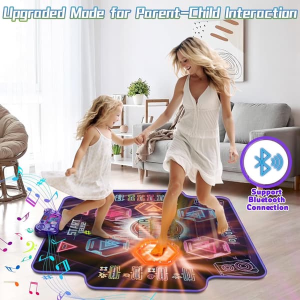 Dansematteleker for jenter 3-6 år, trådløs Bluetooth musikkdansematte med 6 knapper, 4 spillmoduser, sklisikker, sammenleggbar