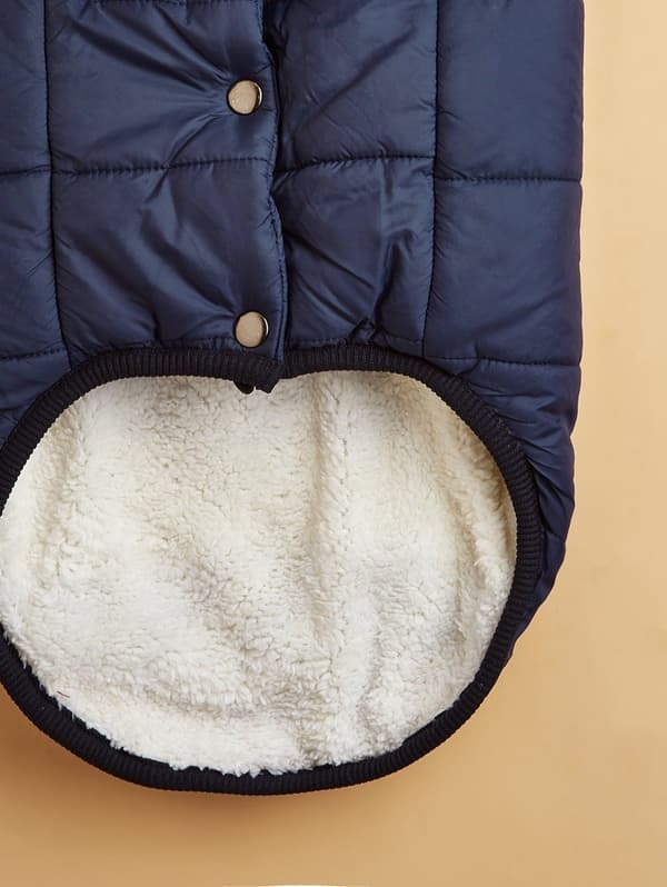 Hundevest i bomull, varm ensfarget knappevest for små og mellomstore hunder Navy L