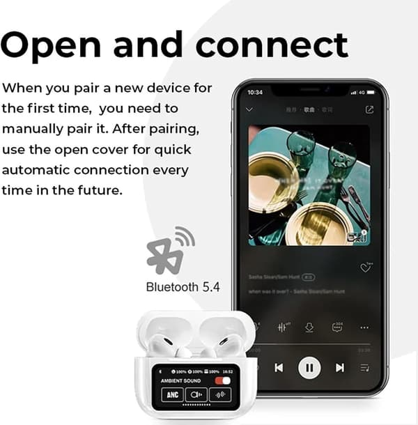 Hvite trådløse ørepropper med støydemping og USB-lading