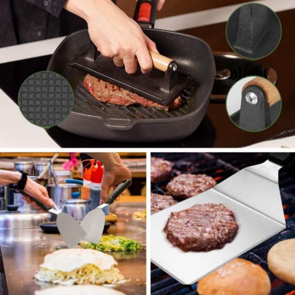 Grillsett i rustfritt stål for utendørs campinggrilling og teppanyakimatlaging, deigskrape Dough Cutter