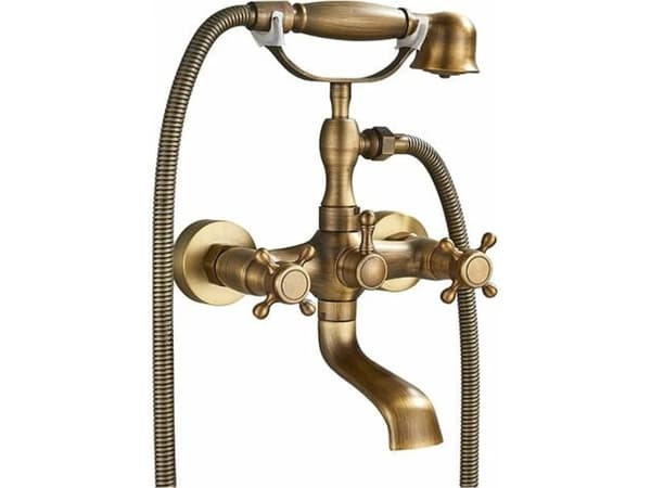 Retro messing badebatteri med doble håndtak, justerbart dusjsett for badekar og hånddusj, varmt og kaldt vann