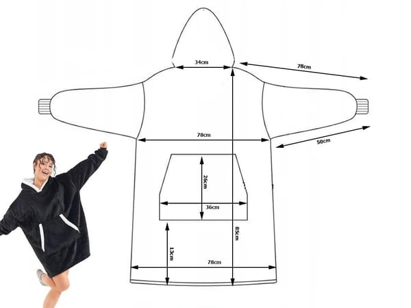 Oversize Sweatshirt-tæppe 2-i-1, tyk hættetrøje i imiteret pels, varm og blød, sort