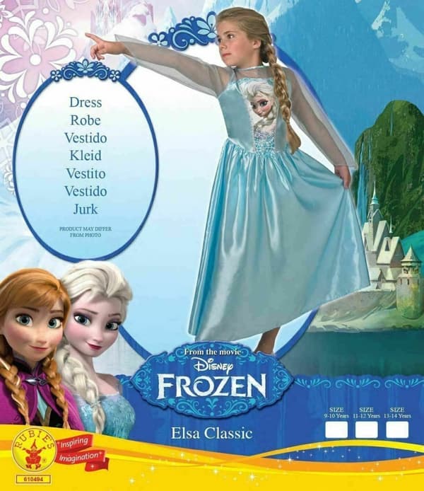 Disney Frost Elsa Kostume, 9-10 år, Glitrende Kjole, Polyester