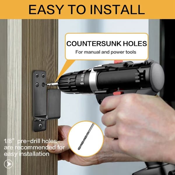 Dörrbarrikadfästen 2-pack, fällbar stånghållare för 2x4 timmer, svart, hemsäkerhet