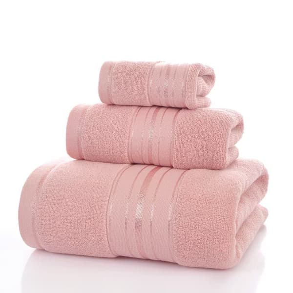 Håndklesett i 100 % bomull, 3 deler, mykt absorberende, rosa