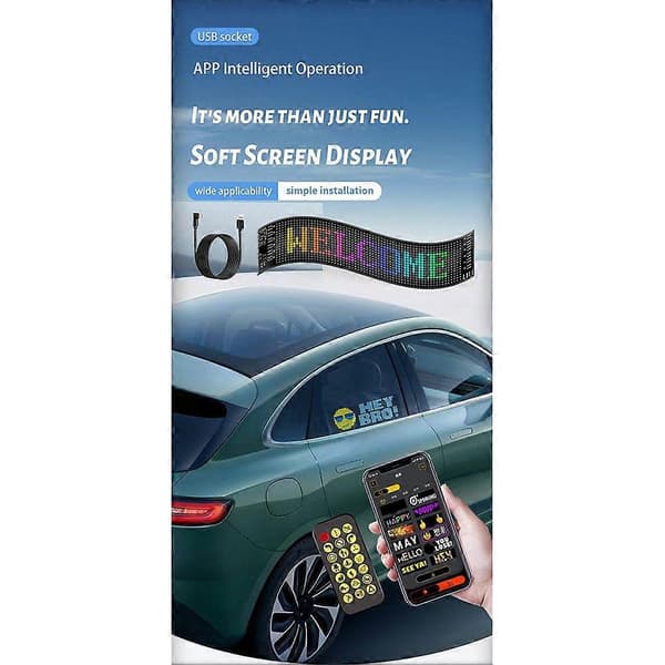 Led Matrix Display Bilpanel Flexibel Pixel Programmerbar Scrollande Reklam DIY Animation Text Matrix Panel RGB 20x64 Black