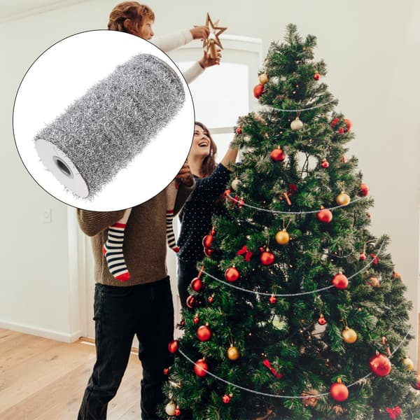 Glittergirlander til juletre, sølvmetallisk streamer, festdekor