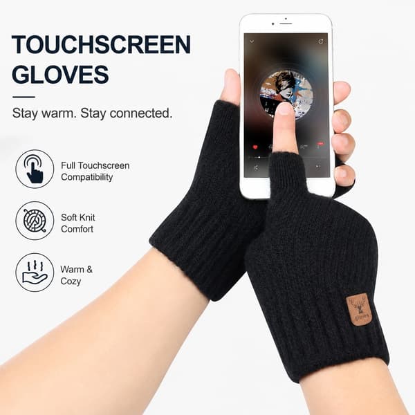 Fingerløse handsker, mørkegrå, touchscreen, strikket, halvfinger, unisex
