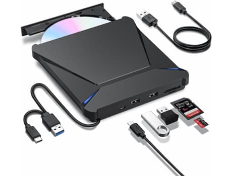 5-i-1 Multifunktionel Ekstern CD/DVD-enhed USB 3.0 DVD-afspiller Disk Læser