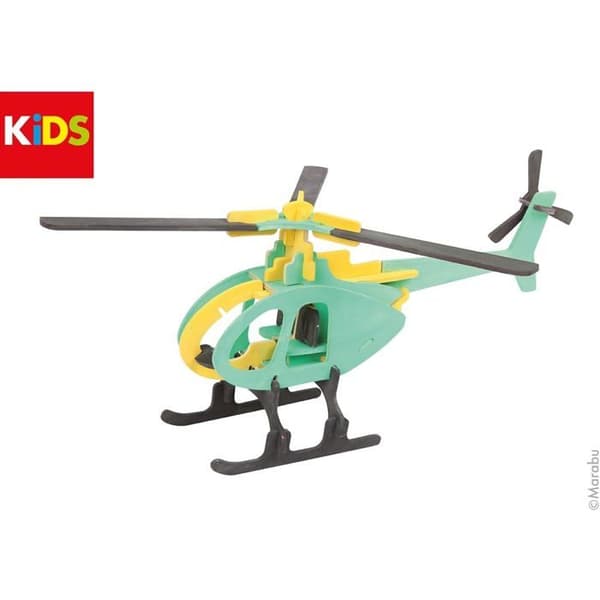 3D-trähelikopterpussel för barn, 32 bitar, cirka 26 × 13 cm, brun