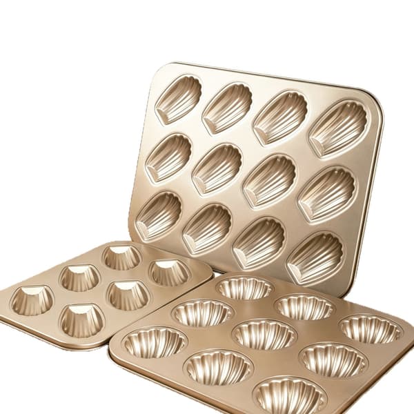 Madeleineform med 12 fordybninger, non-stick kulstofstål, bageform til skalkager, rund, 30 cm 12version