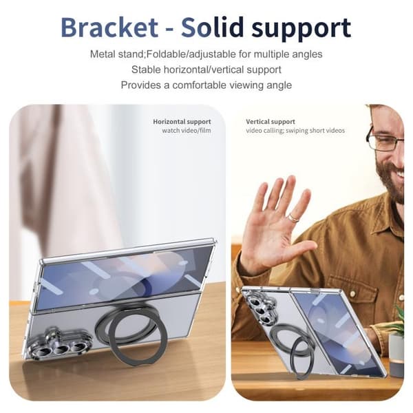 Etui til Samsung Galaxy Z Fold 7, 360° roterende stativ, sølv, med MagSafe
