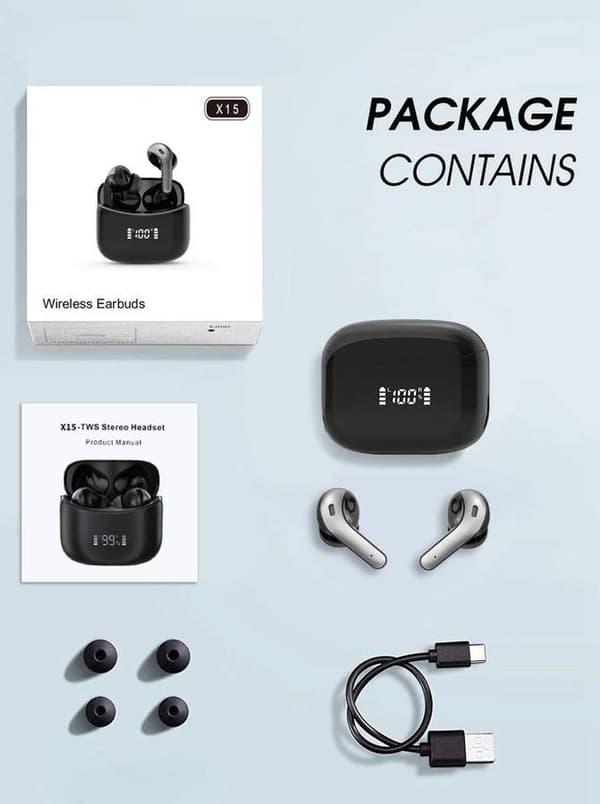 Svarte \"True Wireless\" In-Ear-ørepropper med mikrofon