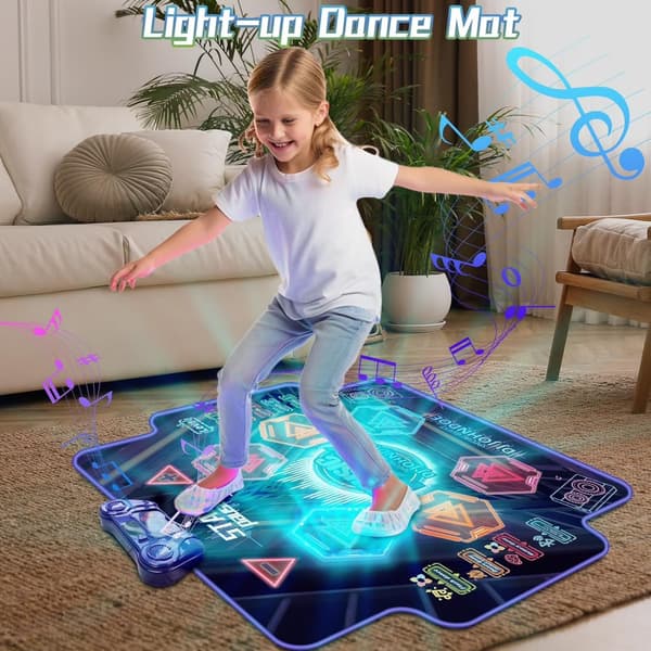 Dansematteleker for jenter 3-6 år, trådløs Bluetooth musikkdansematte med 6 knapper, 4 spillmoduser, sklisikker, sammenleggbar