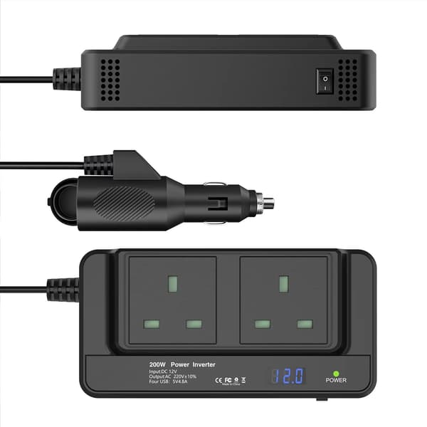 200W Bilstrømomformer, 12V/24V til 110V/220V Strømkonverter med PD20W