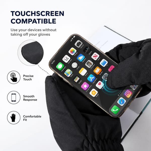 Batteriopvarmede touchscreen-handsker, sort, one-size, bomuld, vandtætte, vintervarme