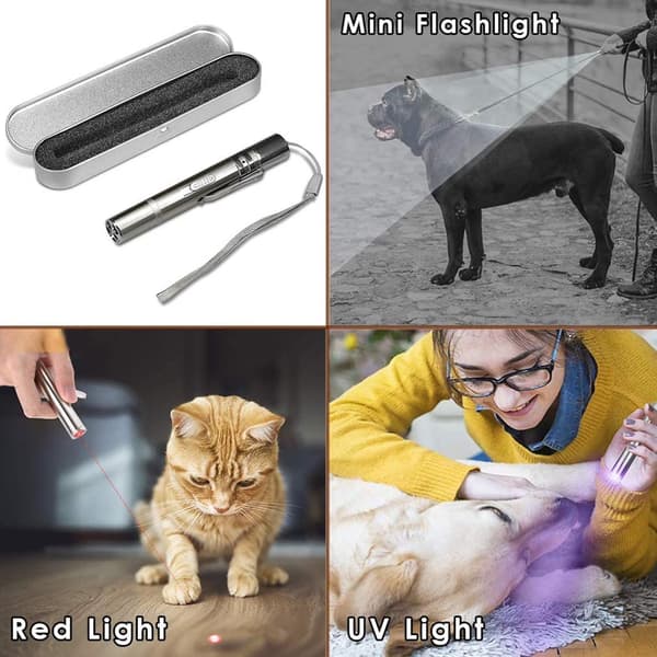 USB Genopladelig Kat Laserpointer Legetøj, 7-i-1 med 5 Mønstre, Interaktiv Kæledyrsjager til Katte Hunde