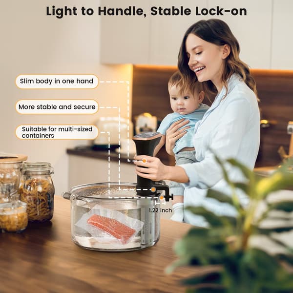 WiFi Sous Vide-kokare, 1100W Precision Immersion Circulator, IPX7 Vattentät, Digital Display, Appkontroll Black