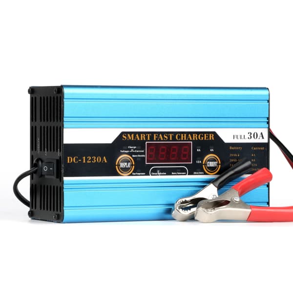 12V 30A Batterivedligeholdelsesoplader til bil og elbil med display Blue EU Plug