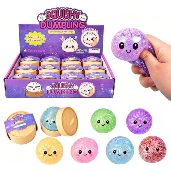 Glitterfärgad bulleformad klämboll för sensorisk handlek 12pcs Gold Beads Bun Face