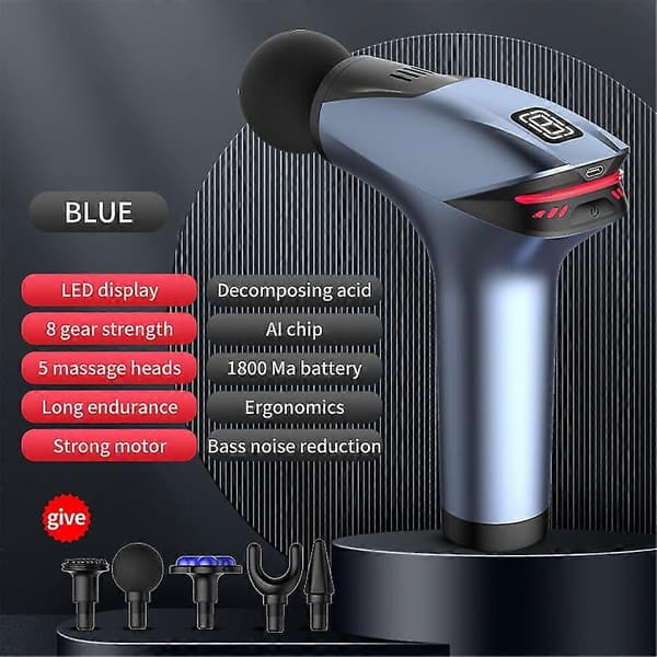 Fascia Gun Dyb Percussion Massageapparat Muskel Vibration Væv Afslappende Terapi Smertelindring Blue