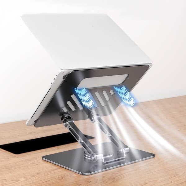 Justerbart laptopstativ til 17-tommer enheder, sølv, foldbart, bærbart, aluminiumslegering