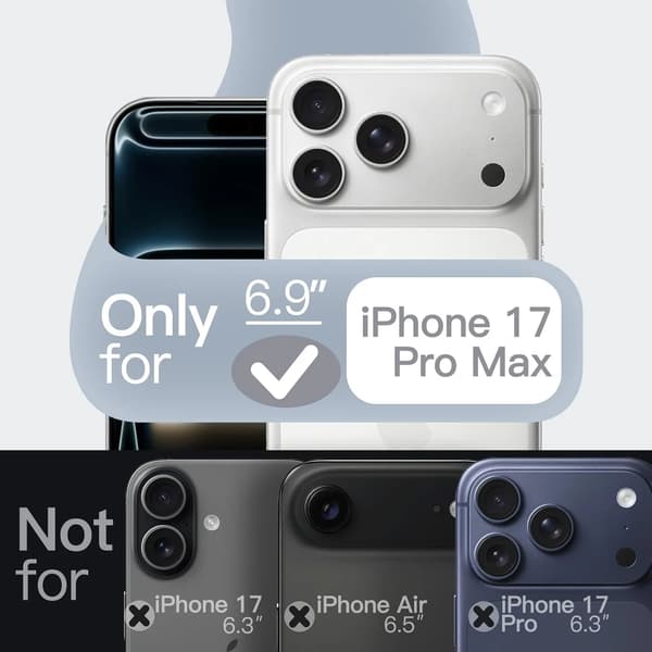 Flytende silikon grått telefondeksel til iPhone 17 Pro Max 6,9-tommer, støtsikkert anti-fingeravtrykk silikon PC-deksel