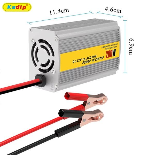 150W Bilstrømomformer 12V til 220V med 200W, USB, Krokodillenæb 220V KDP-200W