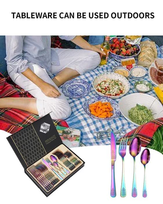 24-delars bestickset i rostfritt stål, gafflar, skedar, knivar, servis med presentförpackning
