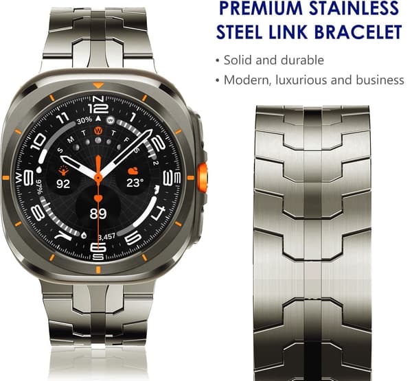 Titaniumrem til Samsung Watch 7 Ultra 47mm, rustfrit stål, justerbar, sølv sort