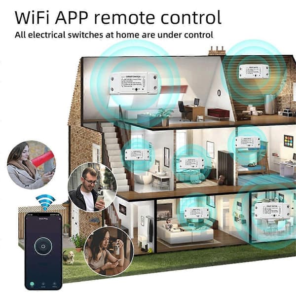 WiFi+433MHz Switch Smart Hemautomation Relämodul med 433MHz Fjärrkontroll Stöder APP Röststyrning White
