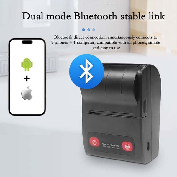 58 mm mini termisk skrivare, USB & Bluetooth, kompatibel med Android iOS Windows, bärbar