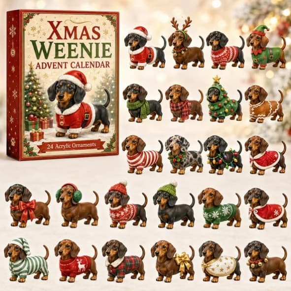 Dachshund Julekalender 2026, Nedtelling til Jul Hundegave, Skrivebordsdekorasjon