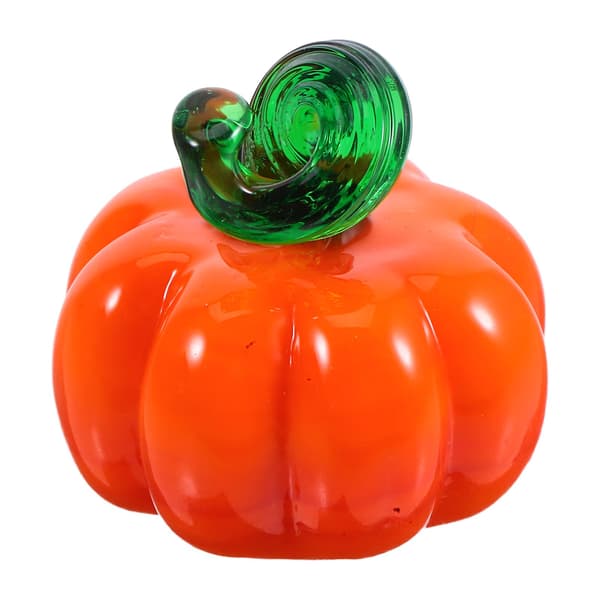 Håndblæst græskarfigur i glas, orange, 4,5\" diameter, Halloween høstdekoration