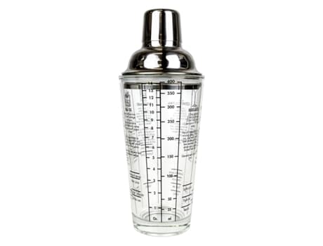 Cocktailshaker med recept och mått.