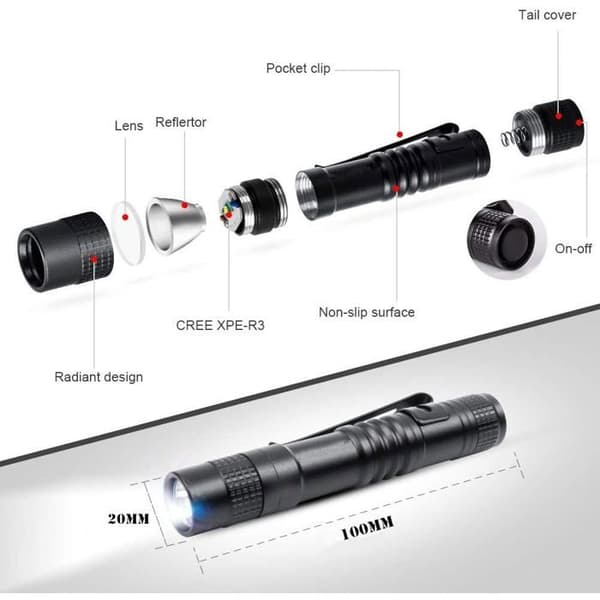 Mini LED Penlommelygte til Vandring, Camping og Jagt