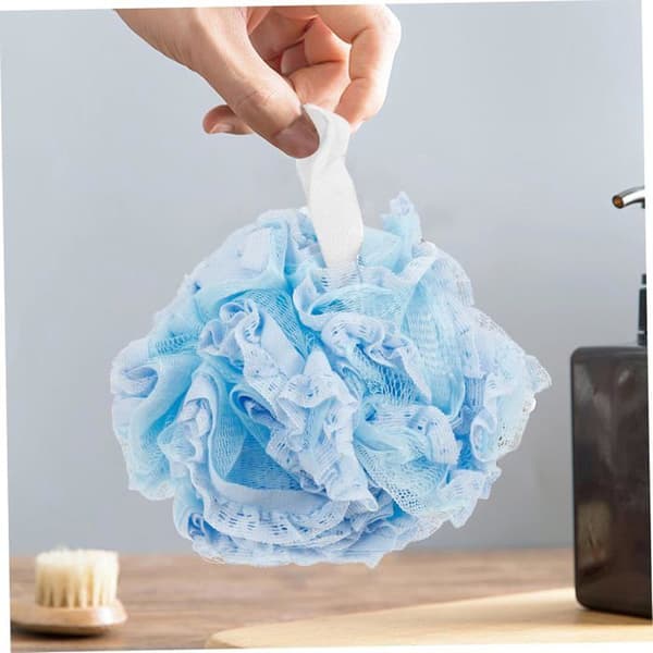 Himmelblå blonde bade-loofah, eksfolierende brusesvamp til mænd og kvinder