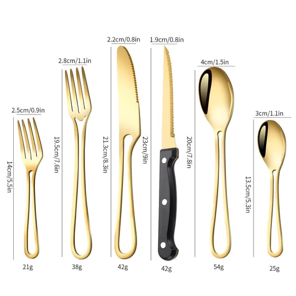 36-delars bestickset i rostfritt stål, ihålig design, för middagar black gold