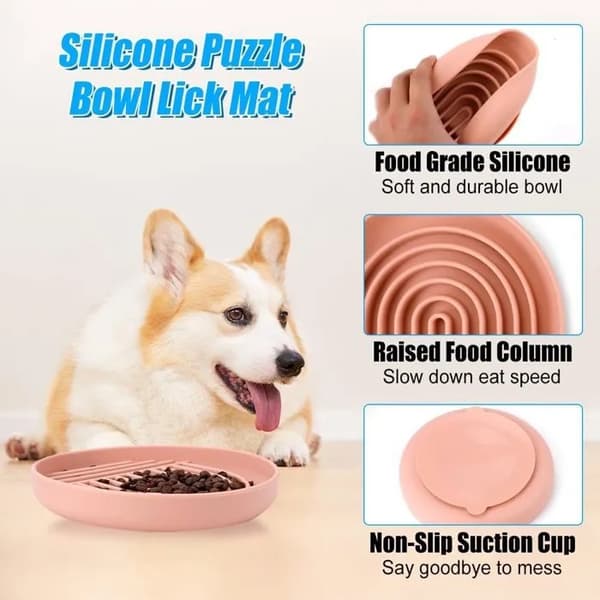 Slow-Feed hundefoderdispenser, 17,5 cm, lækagesikker silikonemåtte, sugekop