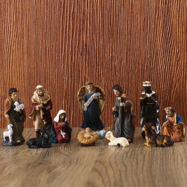 Håndmalet Julekrybbe Figursæt, Julepynt i Harpiks, Søde Får Æsel Ko, Hjemmekontor
