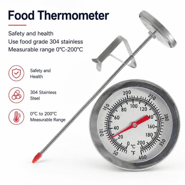 Fritureolie-termometer i rustfrit stål til frituregryde, grill, stegt kylling, pommes frites