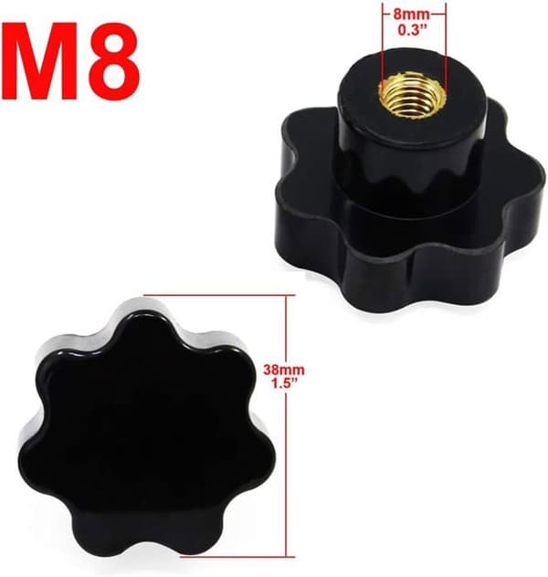 Pakke med 14 M8 riflede stjerneformede klemknapper med skiver