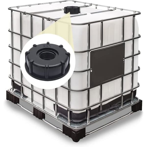 Lækagesikker IBC-tankventilfitting, lige hungevindforbindelse og vandtankhane, S60 x 6, sort